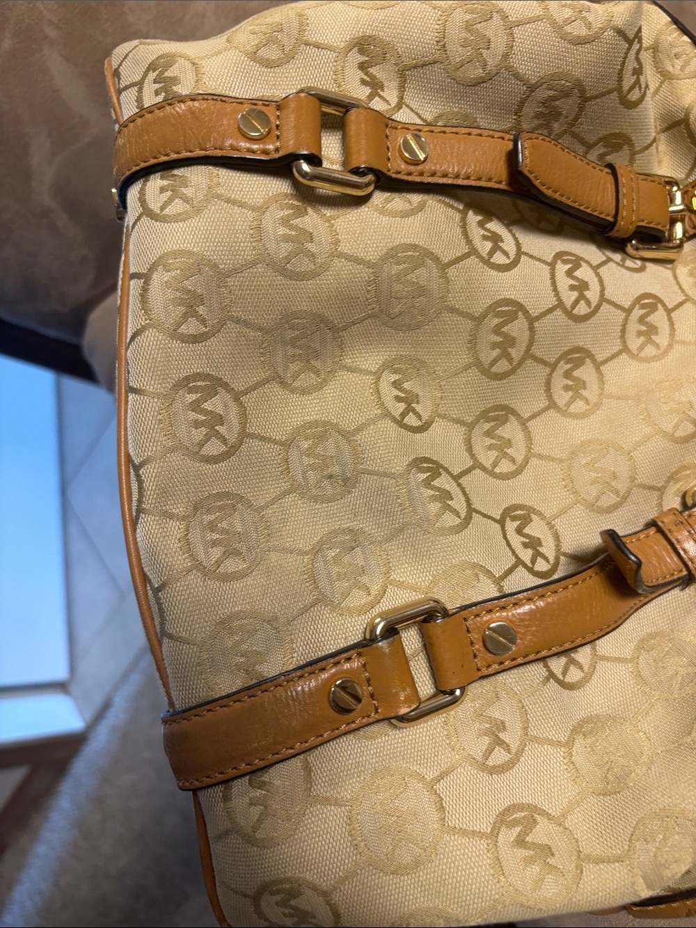 Michael Kors Tan & Beige MK Logo Satchel - Picture 8 of 9